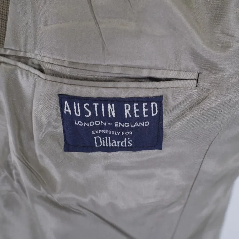 Austin Reed Woven Wool Beige‎ Tan Check 3 Button Blazer / Sport Coat 40R